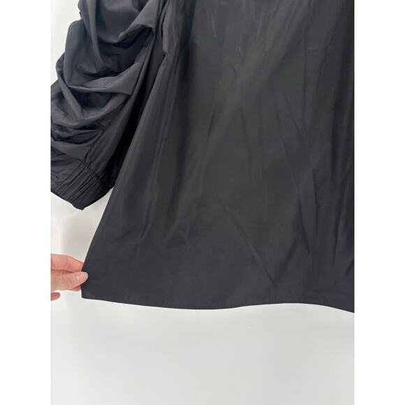 Tibi Blouse Womens 4 Black Ruched Ruffle 3/4 Sleeves Keyhole Back Button - Picture 5 of 16